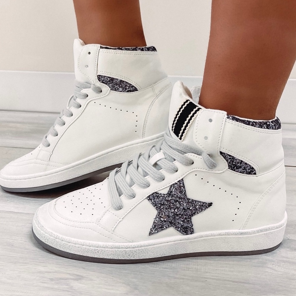 ShuShop White and Black Star Sneakers